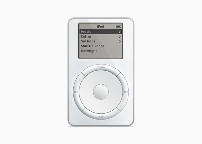 Den originale iPod-modellen vises.