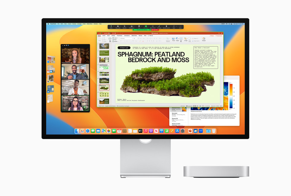 ภาพแสดง macOS Ventura บน Studio Display พร้อมกับ Mac mini