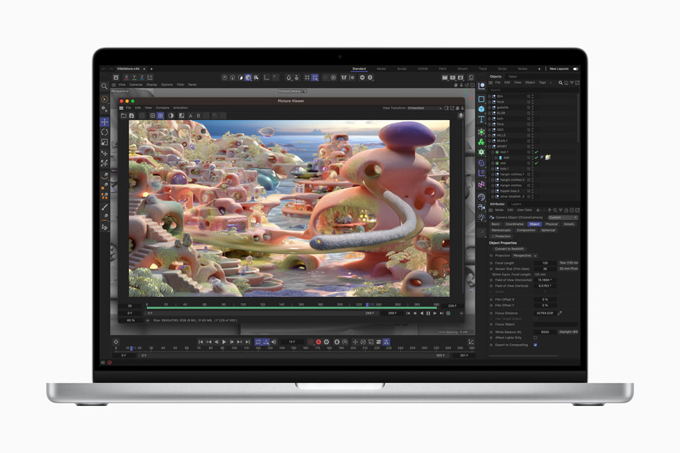 Aplikacja Cinema 4D pokazana na MacBooku Pro.