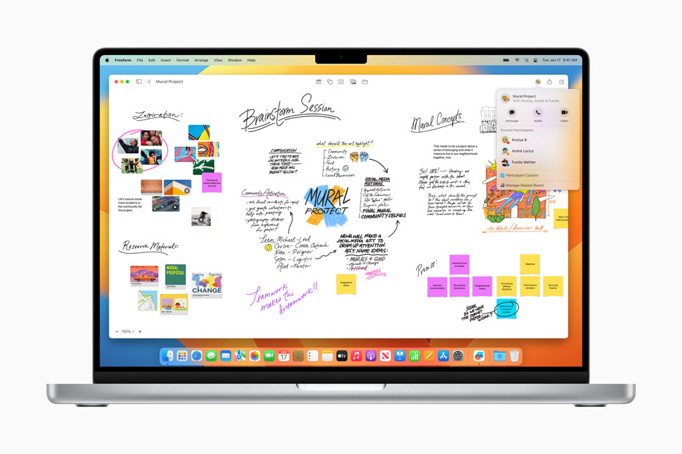 Se muestra Freeform en macOS Ventura en una MacBook Pro.