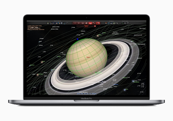 顯示 Redshift 天文 app 的 MacBook Pro。