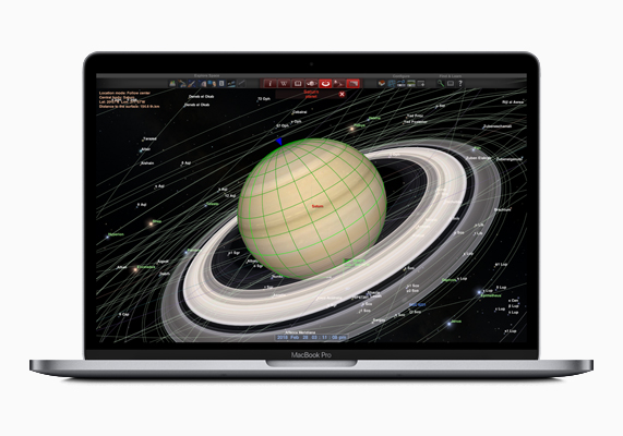 MacBook Pro mostrando la app de astronomía de Redshift.