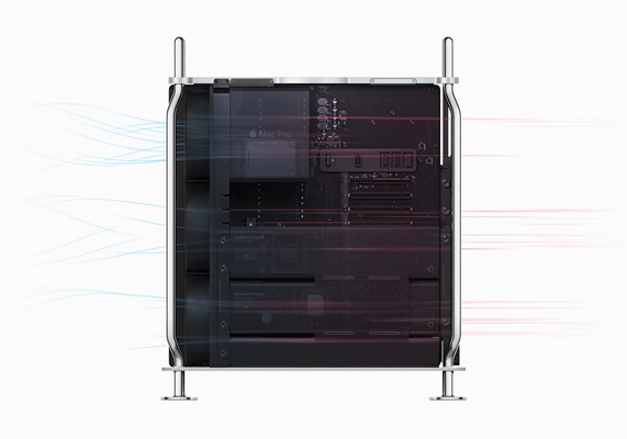 La arquitectura térmica puntera del Mac Pro muestra el flujo del aire.