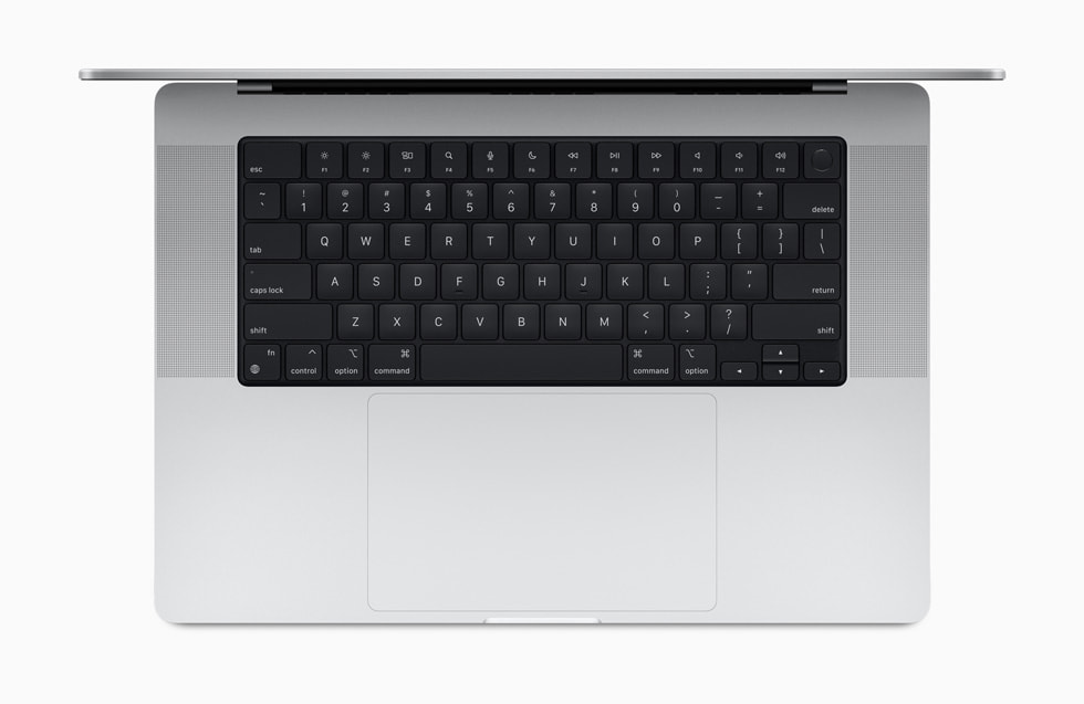 The new MacBook Pro keyboard is shown in detail.