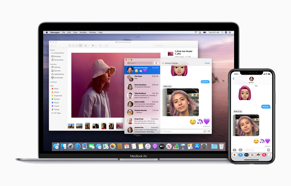 Das MacBook Air und das iPhone 11 Pro mit Funktionen zur Integration. 