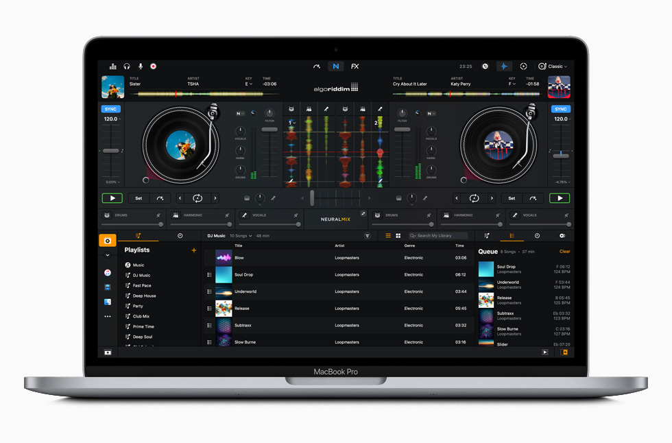 MacBook Pro 上的 algoriddim 編輯環境。