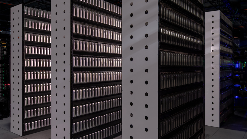 Mac mini systems in a server room at the MacStadium Las Vegas facility.