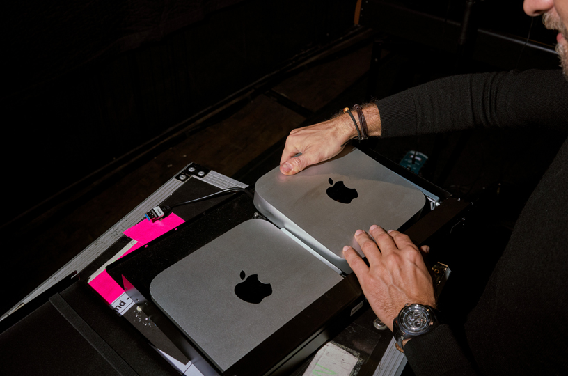 Two Mac mini back stage.