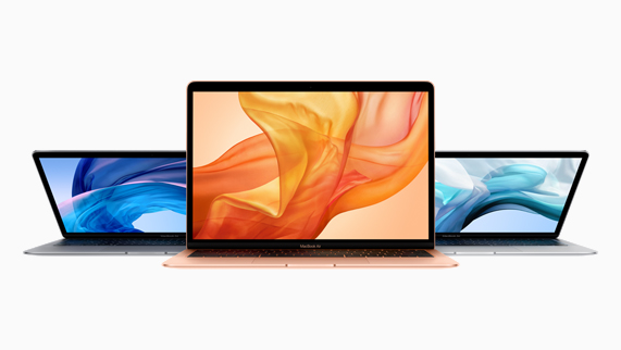 Tres acabados MacBook Air en el espacio gris, dorado y plateado.