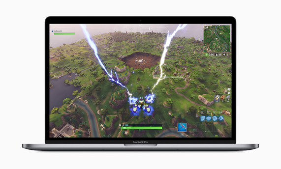 MacBook Pro with game onscreen.