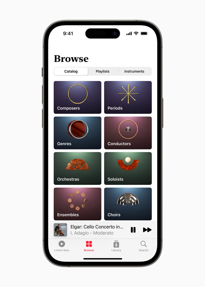 ภาพแสดงแถบ Browse ของ Apple Music Classical