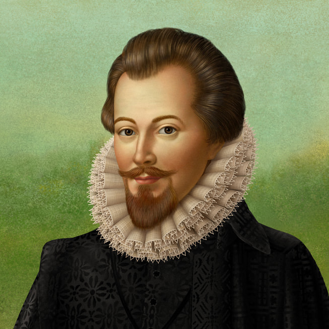 A specially commissioned Apple Music Classical portrait of John Dowland.