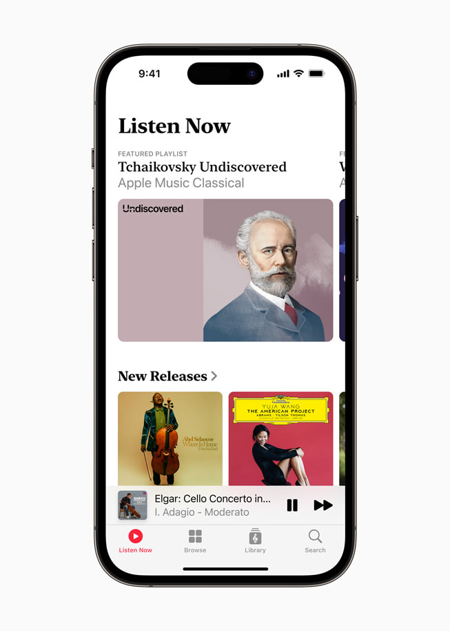 ภาพแสดงอินเทอร์เฟซ Listen Now สำหรับ Apple Music Classical