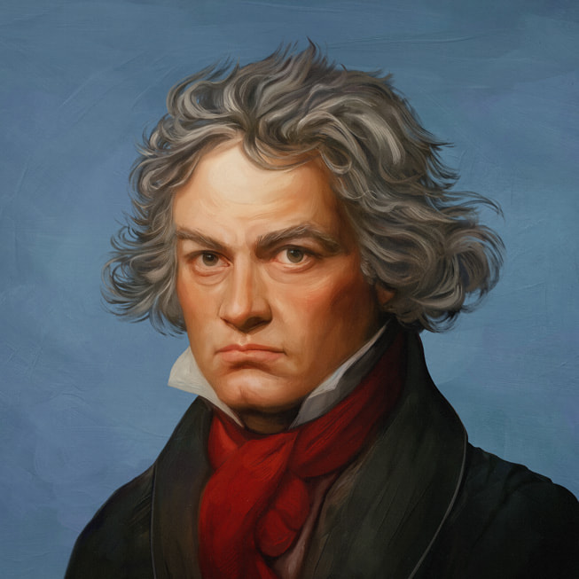 A specially commissioned Apple Music Classical portrait of Beethoven.