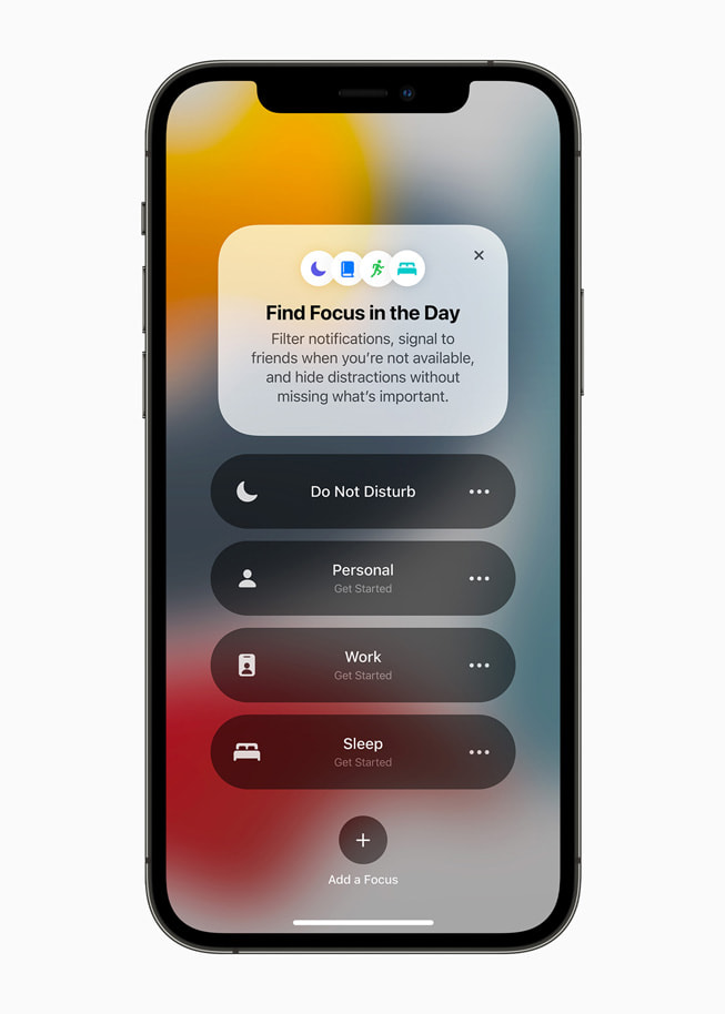 A list of Focus types displayed on iPhone 12 Pro.