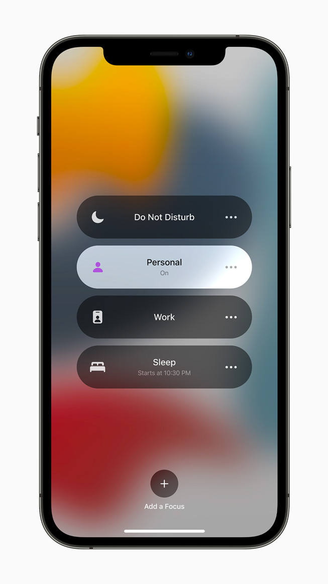 La configuración de Enfoque personal que se muestra en el iPhone 12 Pro.