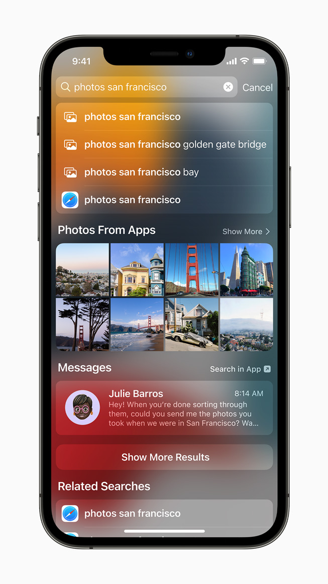 Experiencia de Spotlight mostrada en iPhone 12 Pro.