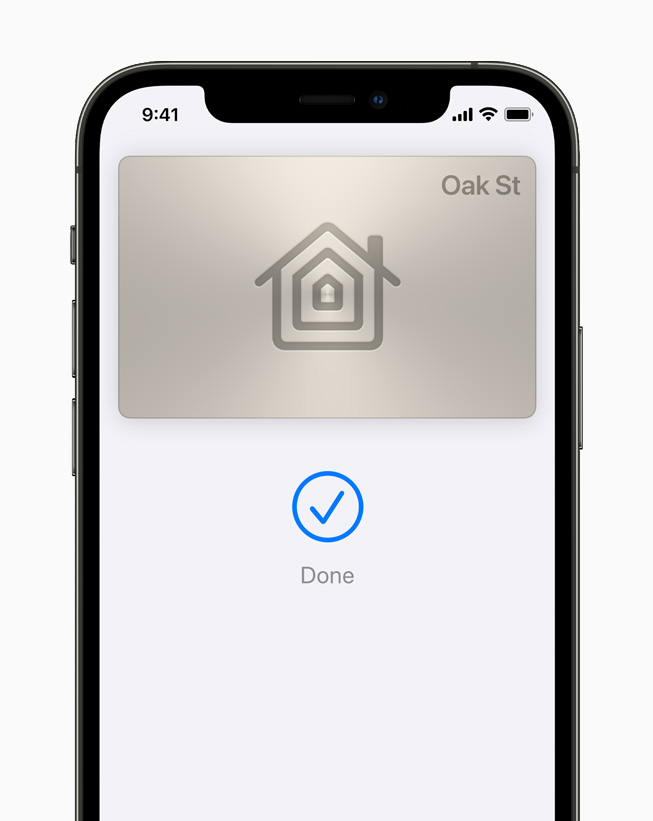 A digital home key displayed in Apple Wallet on iPhone 12 Pro.