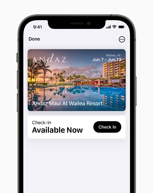 A digital hotel key displayed in Apple Wallet on iPhone 12 Pro.