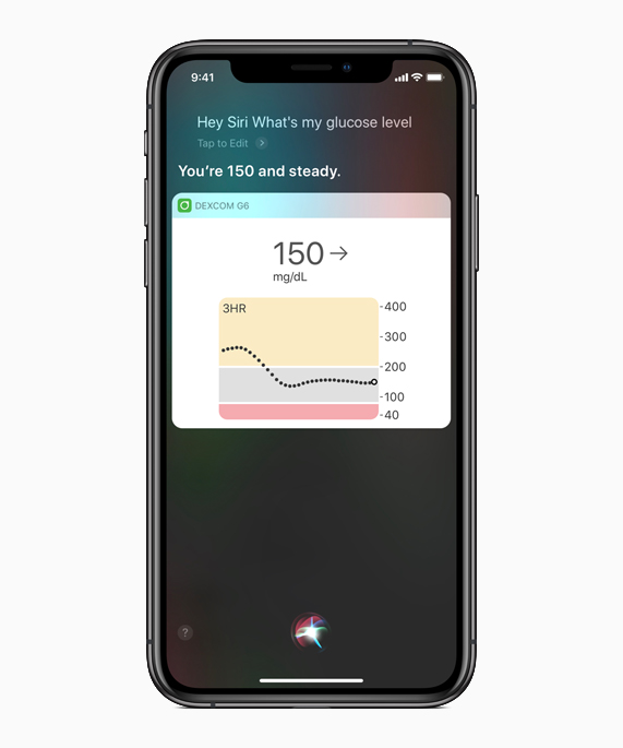 A blood glucose level reading on iPhone.