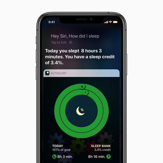 iPhone يعرض شاشة اختصارات Siri لتطبيق AutoSleep.