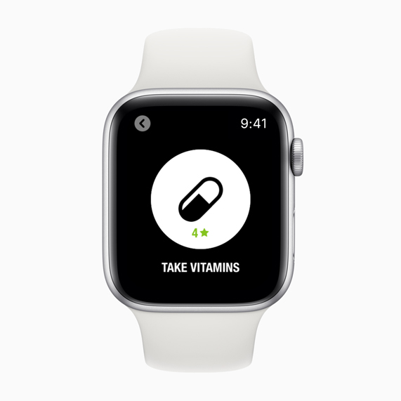 Apple Watch muestra el recordatorio de “tomar vitaminas”.