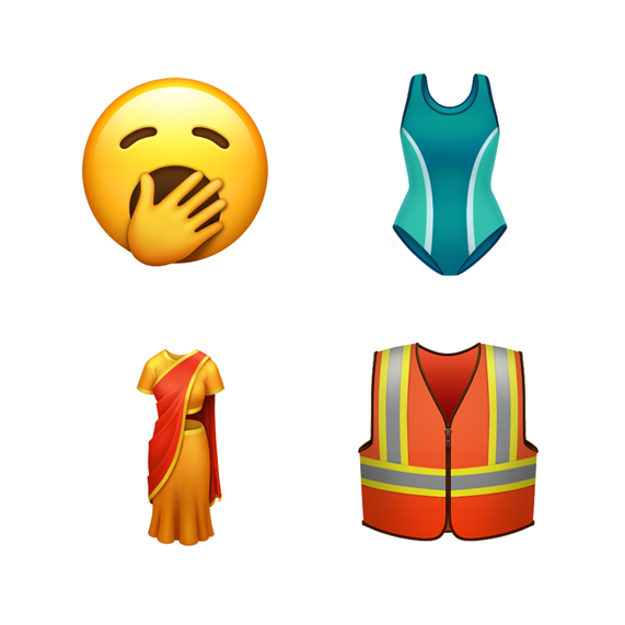 Quatre émojis, dont une émoticône de bâillement et un maillot de bain une pièce.