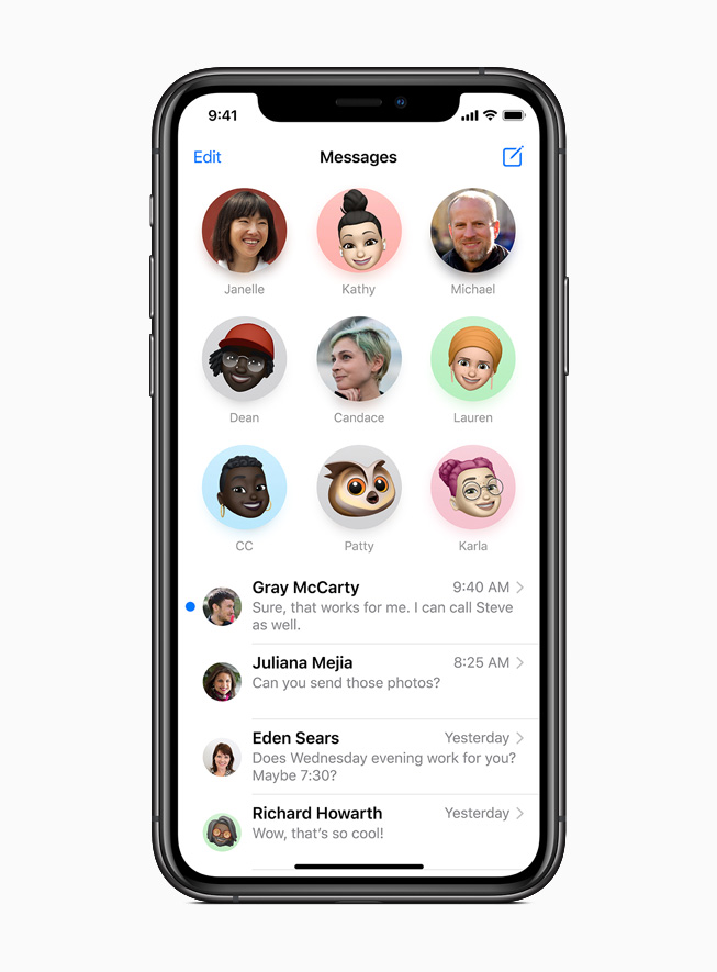 Pinned conversations in Messages displayed on iPhone 11 Pro.