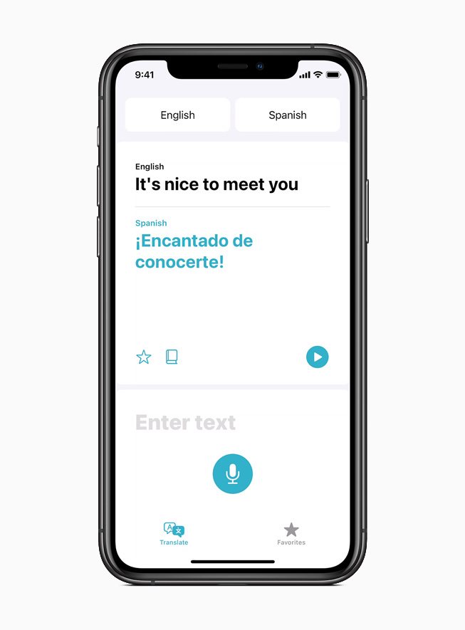 Traduction de l'anglais vers l'espagnol, affichée sur l'iPhone 11 Pro.