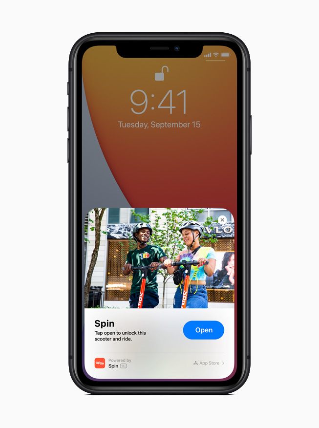 iPhone 11 Pro’da Spin uygulaması için bir App Clip. 