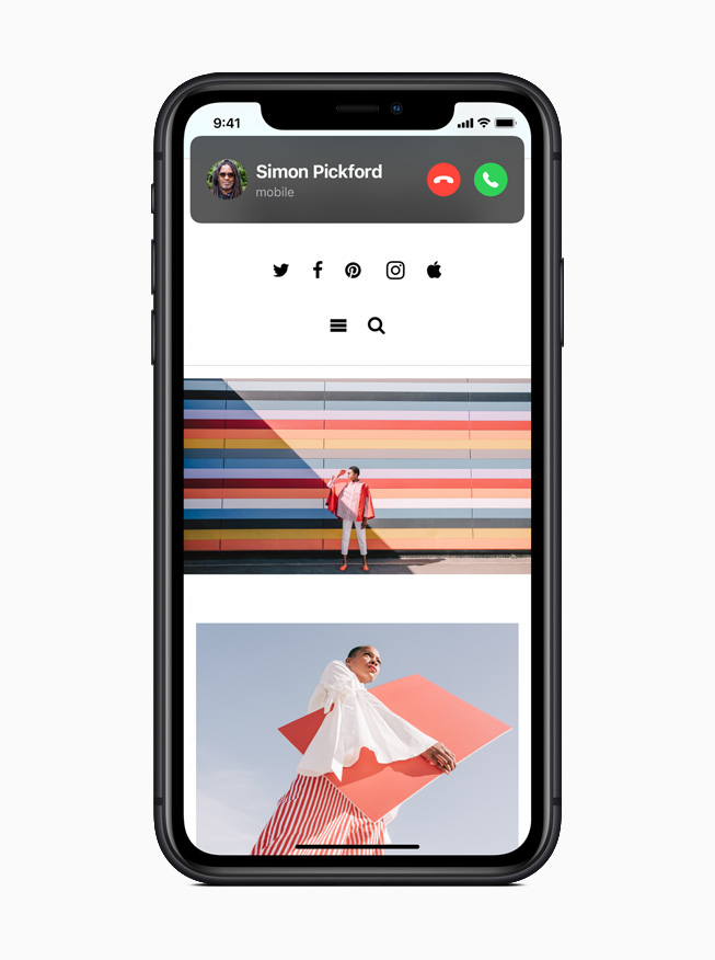 An incoming phone call displayed compactly onscreen on iPhone 11 Pro.