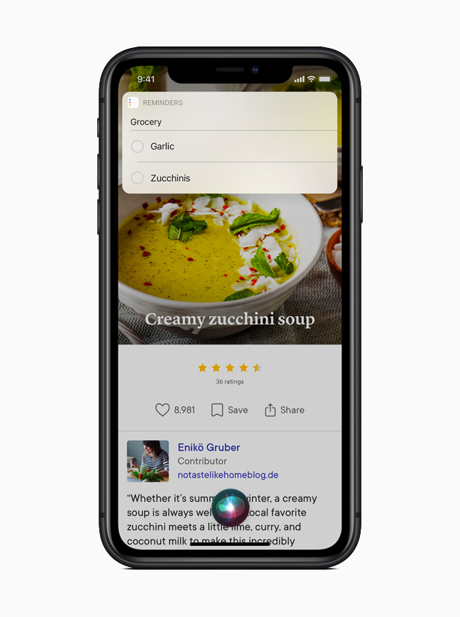 Den kompakta Siri-upplevelsen med det nya utseendet i Påminnelser på iPhone 11 Pro.