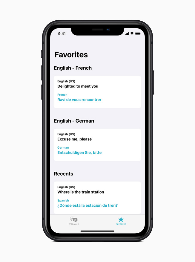 La fonction Traduire dans iOS 14, affichée sur l’iPhone 11 Pro.