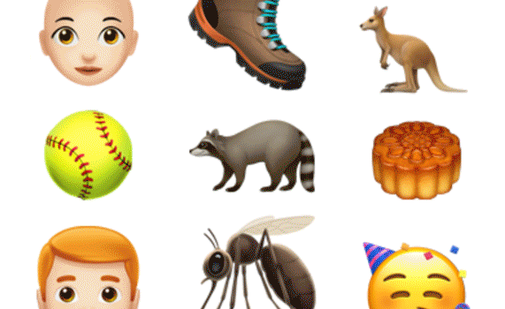 Imagen animada de los nuevos emoji moviéndose de arriba hacia abajo.