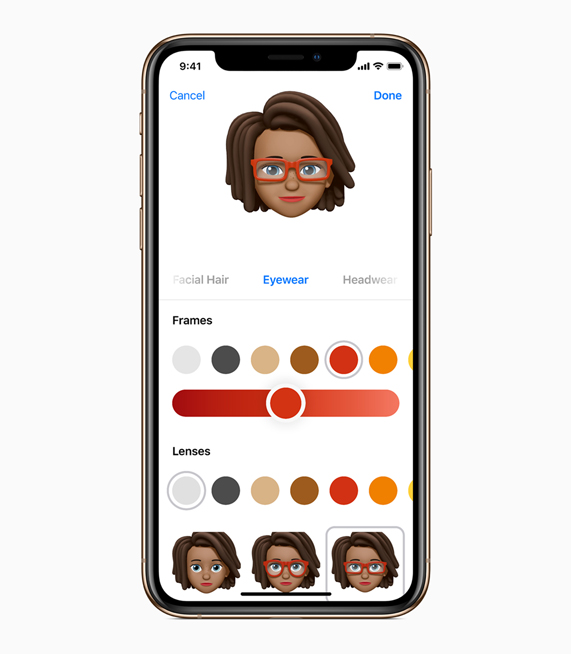 The customization screen for the new Memoji feature available with iOS 12.