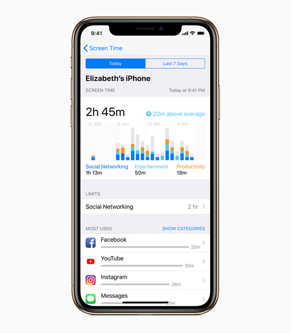 앱 사용량 및 체류 시간을 짤막하게 보여주는 활동 보고서 화면.