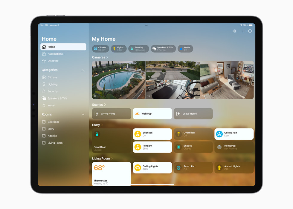 Una schermata dell’app Casa mostrata su iPad.