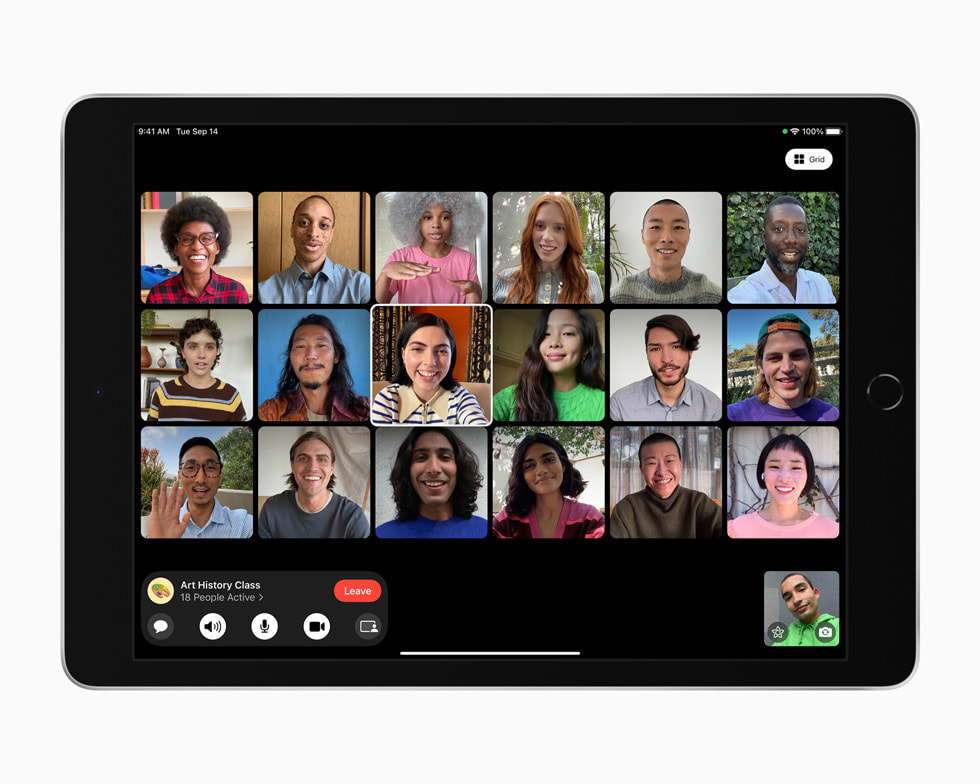 Un appel vidéo FaceTime en groupe affiché sur le nouvel iPad. 