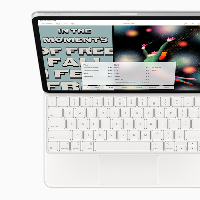 Raccourcis clavier sur l’iPad Pro.