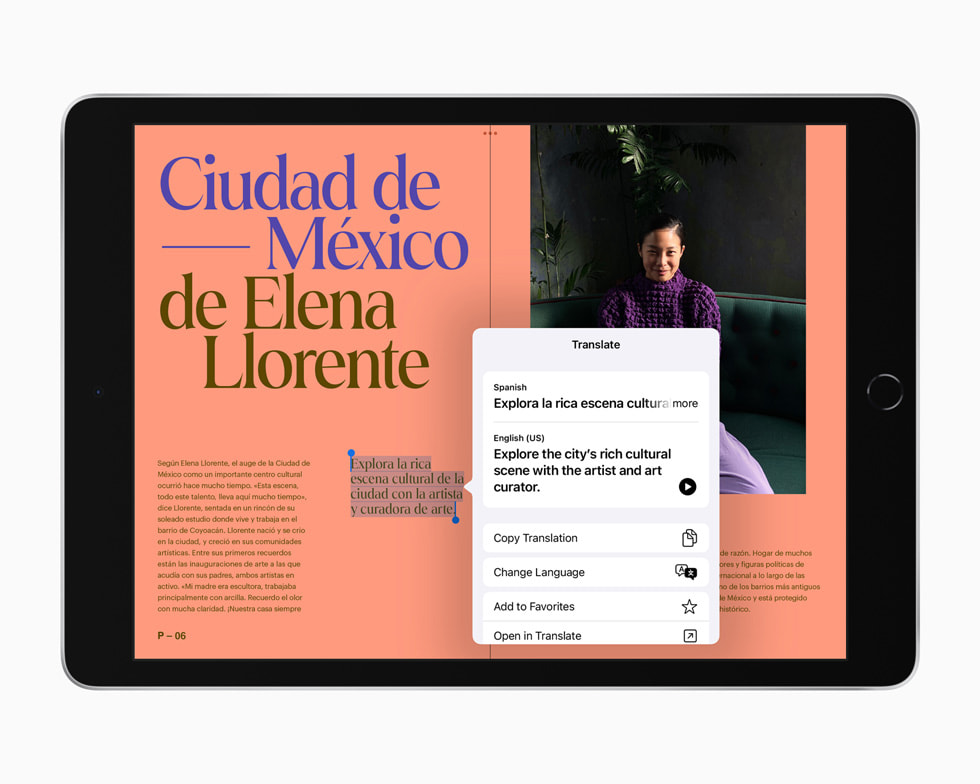 Yeni iPad’de yeni Çeviri deneyimi görüntüleniyor.