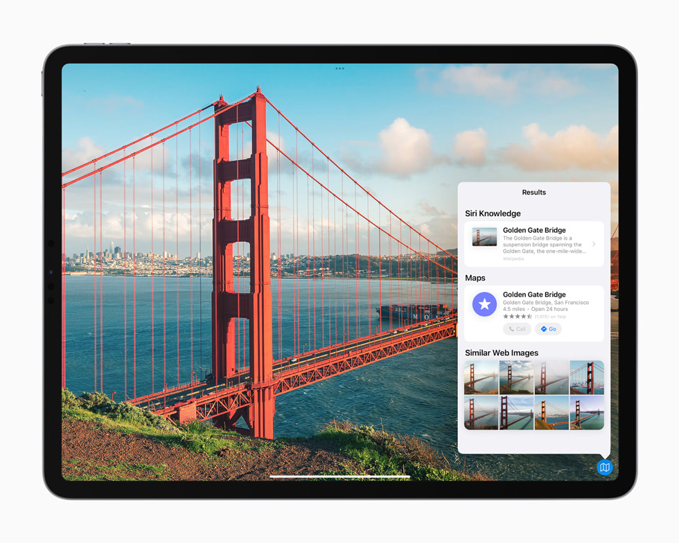 iPad Pro 展示 Spotlight 全新的「圖像查詢」體驗。
