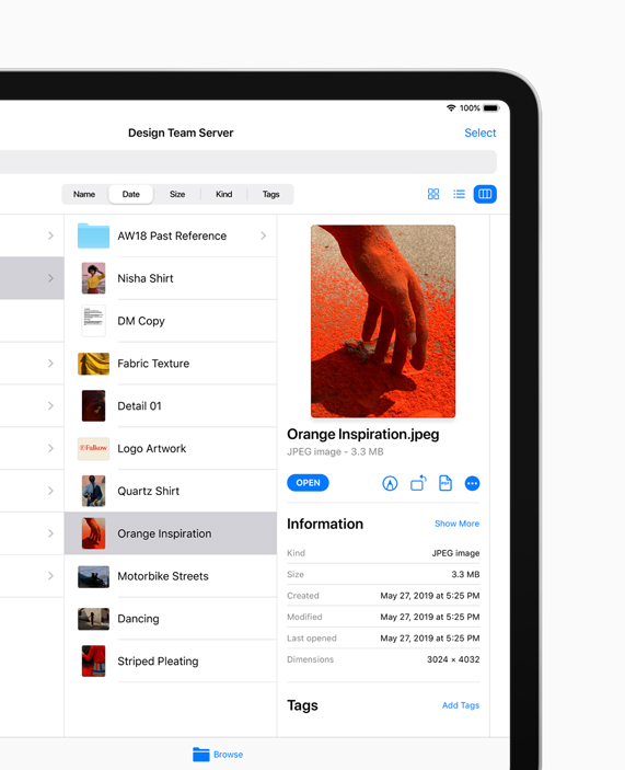 Il nuovo design delle app File in iPadOS su iPad.