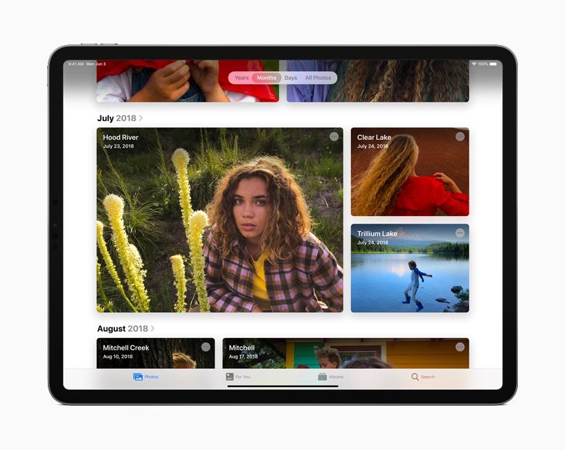 The curated Photos gallery view in iPadOS.