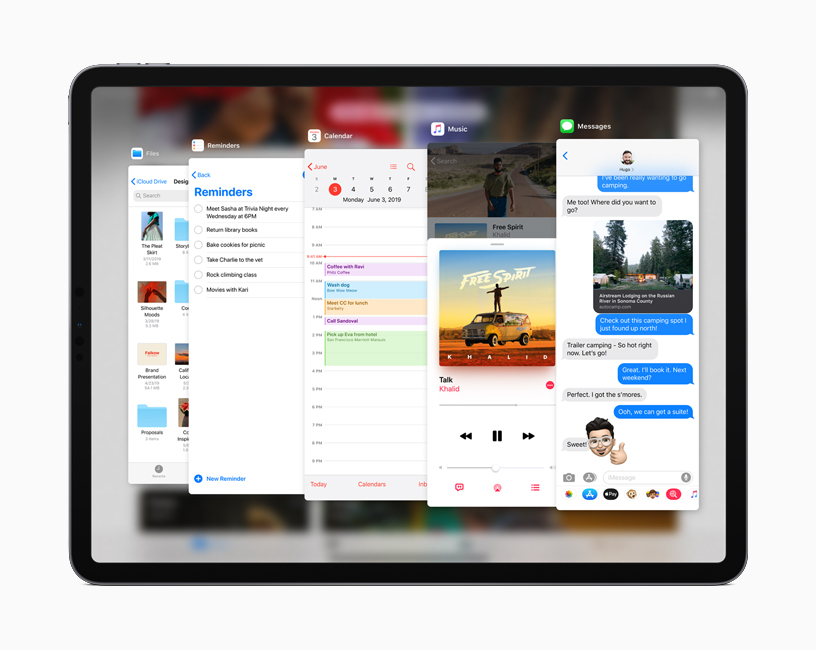 شاشة Slide Over في نظام iPadOS على جهاز iPad.