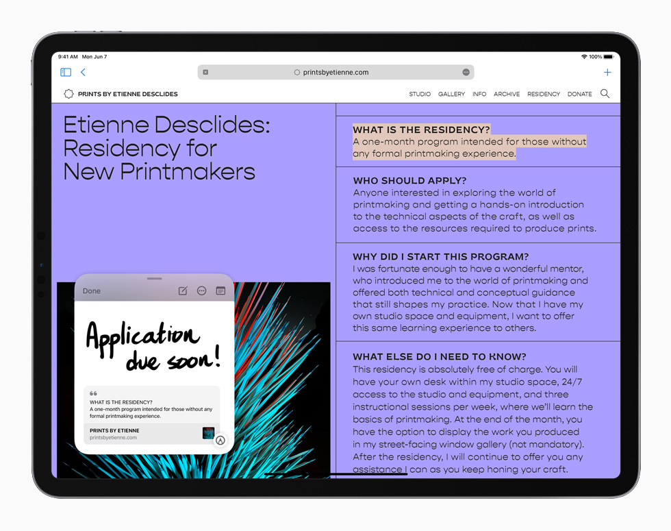 De feature Snelle notities in iPadOS 15 op iPad Pro.