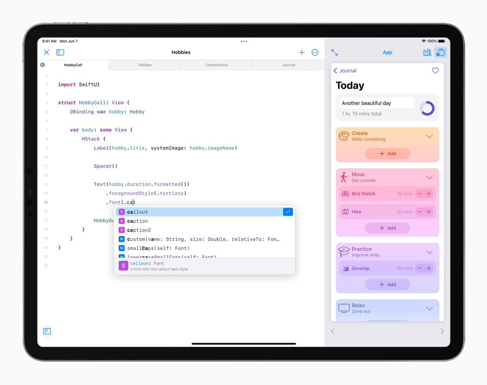 The Swift coding environment displayed on iPad Pro.