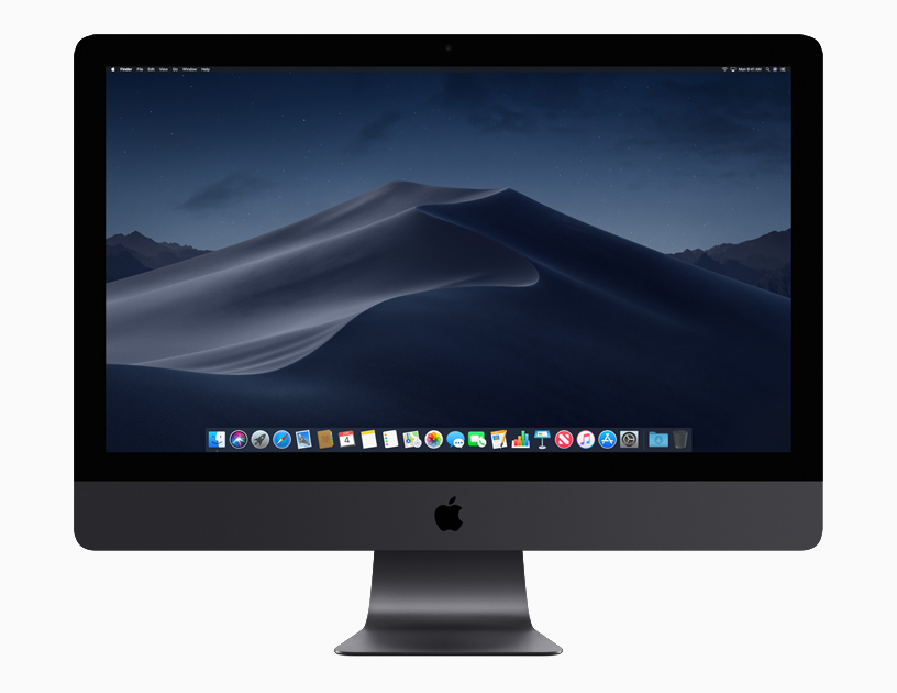 ドックと共に夜、現地時間のダイナミックデスクトップを表示するiMac Pro