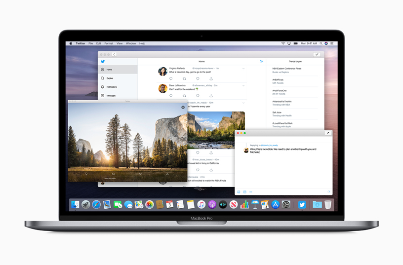MacBook Pro con diverse finestre dell'app aperte.