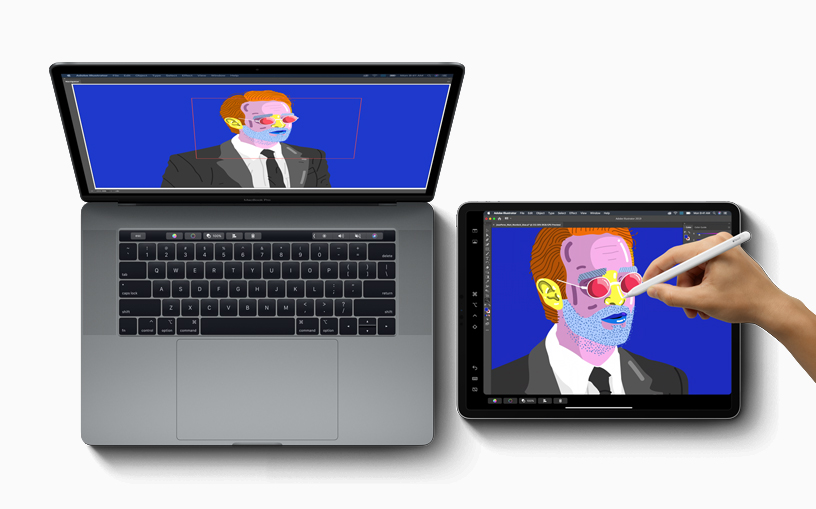 MacBook Pro’da Sidecar ile iPad ve Apple Pencil’a ekran genişletme.