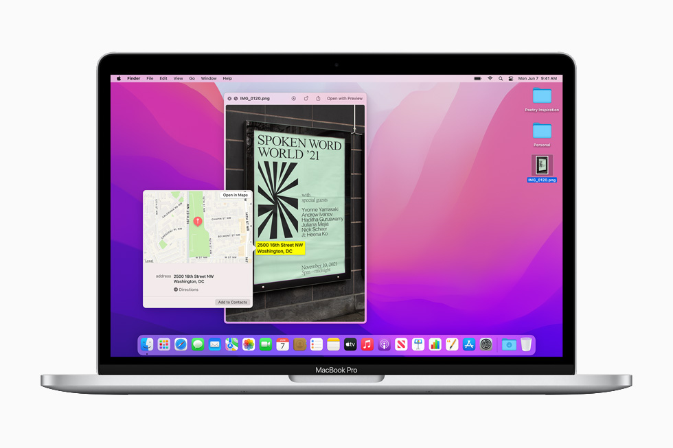 Le funzioni Testo live e Visual Lookup di macOS Monterey su MacBook Pro da 13".